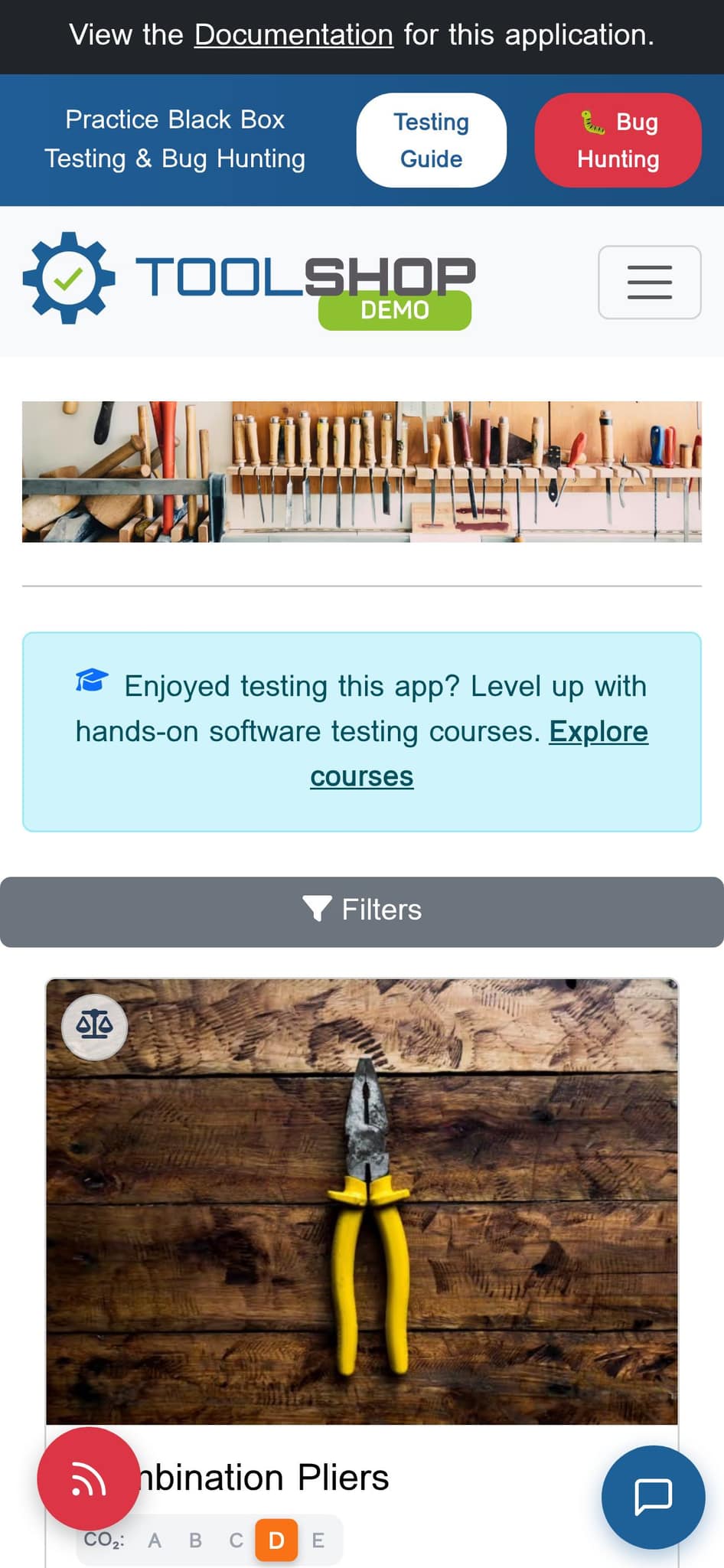 Screenshot evidence: First product card title is partially hidden behind floating buttons on mobile